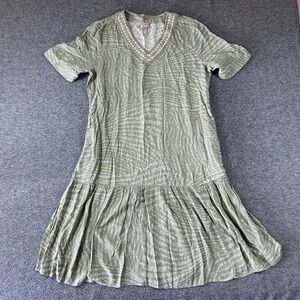 Chico's Olive Green Swirled V-Neck Midi Dress